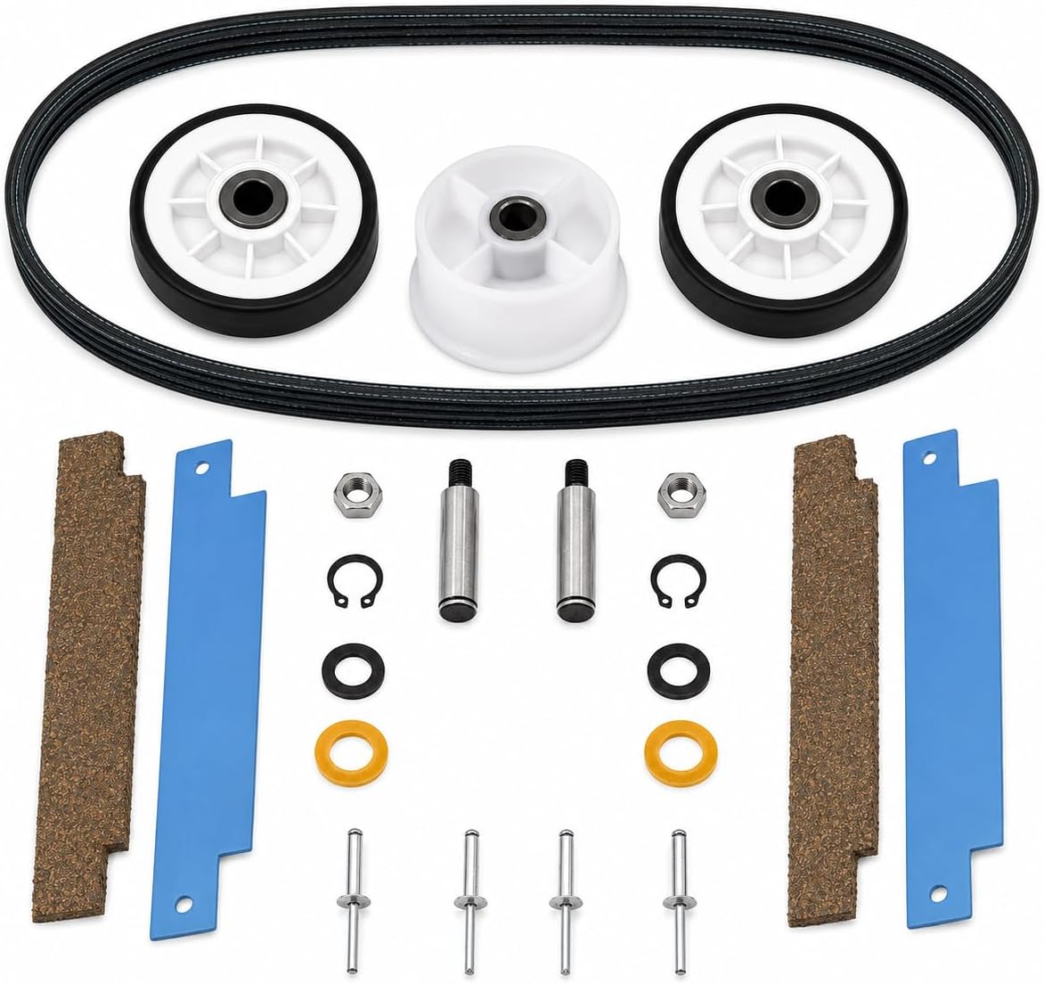 12001541 Dryer Repair Kit Compatible with Maytag & Kenmore Dryers, 2 Drum Rollers, 306508 Tumbler Bearing Kit, WP6-3700340 Idler Pulley, WP33002535 93.5-Inch Drive Belt