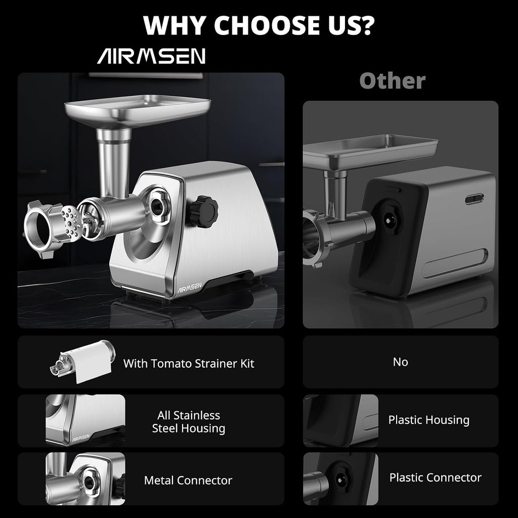 Electric Meat Grinder & Tomato Sauce Press Maker with Strainer - Heavy Duty Food Mill Machine for Grinding Meat