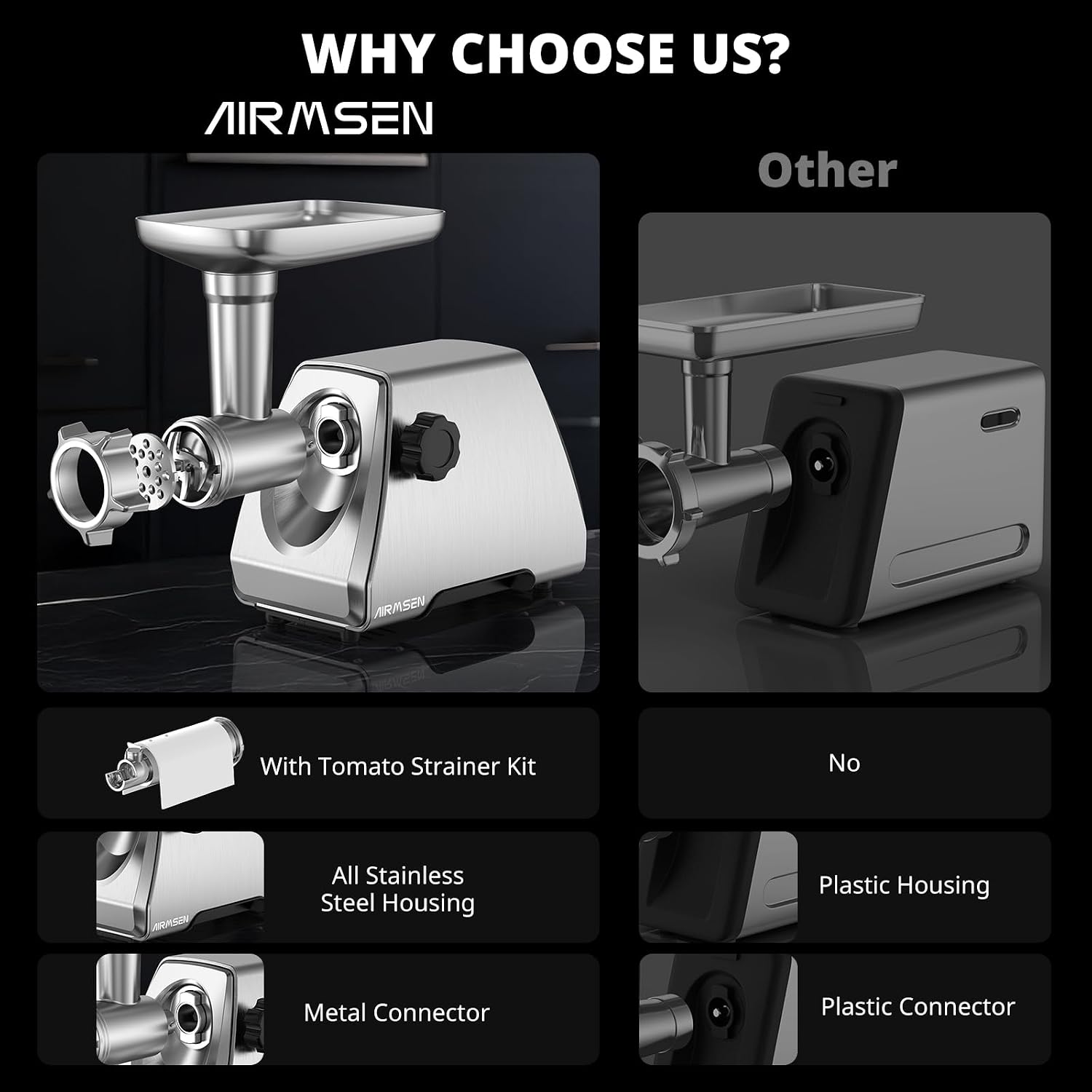 Electric Meat Grinder & Tomato Sauce Press Maker with Strainer - Heavy Duty Food Mill Machine for Grinding Meat