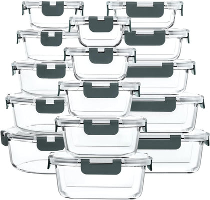30 Pieces Glass Food Storage Containers with Snap Locking Lids,Glass Meal Prep Containers Set - Airtight Lunch