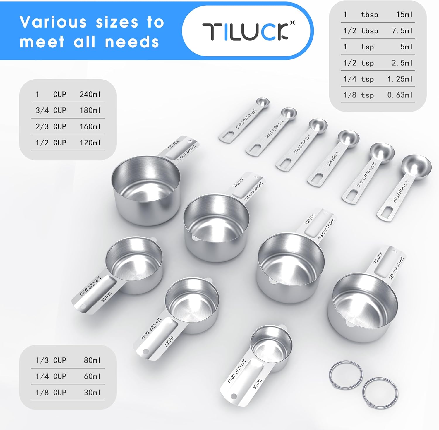 Stainless Steel Measuring Cups & Spoons Set,Coffee Scoop Spoon,Kitchen Gadgets for Cooking & Baking,Set of