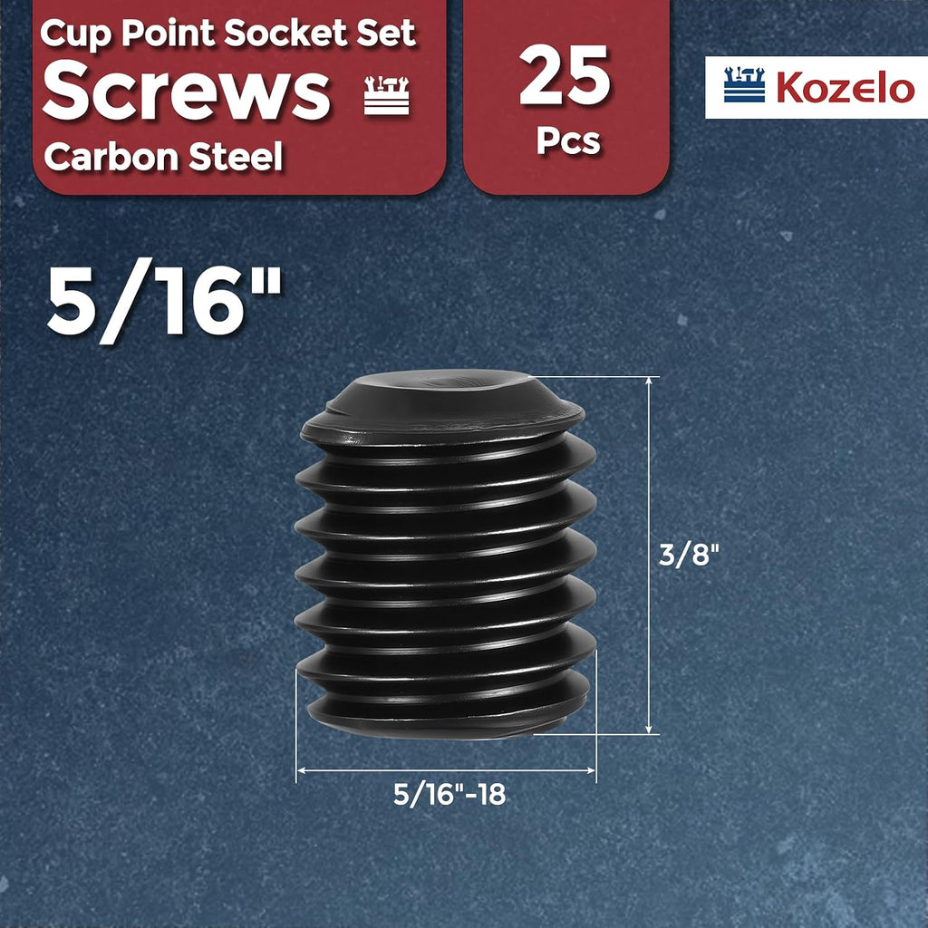 25Pcs Cup Point Socket Set Screws-5/16-18x3/8 Carbon Steel