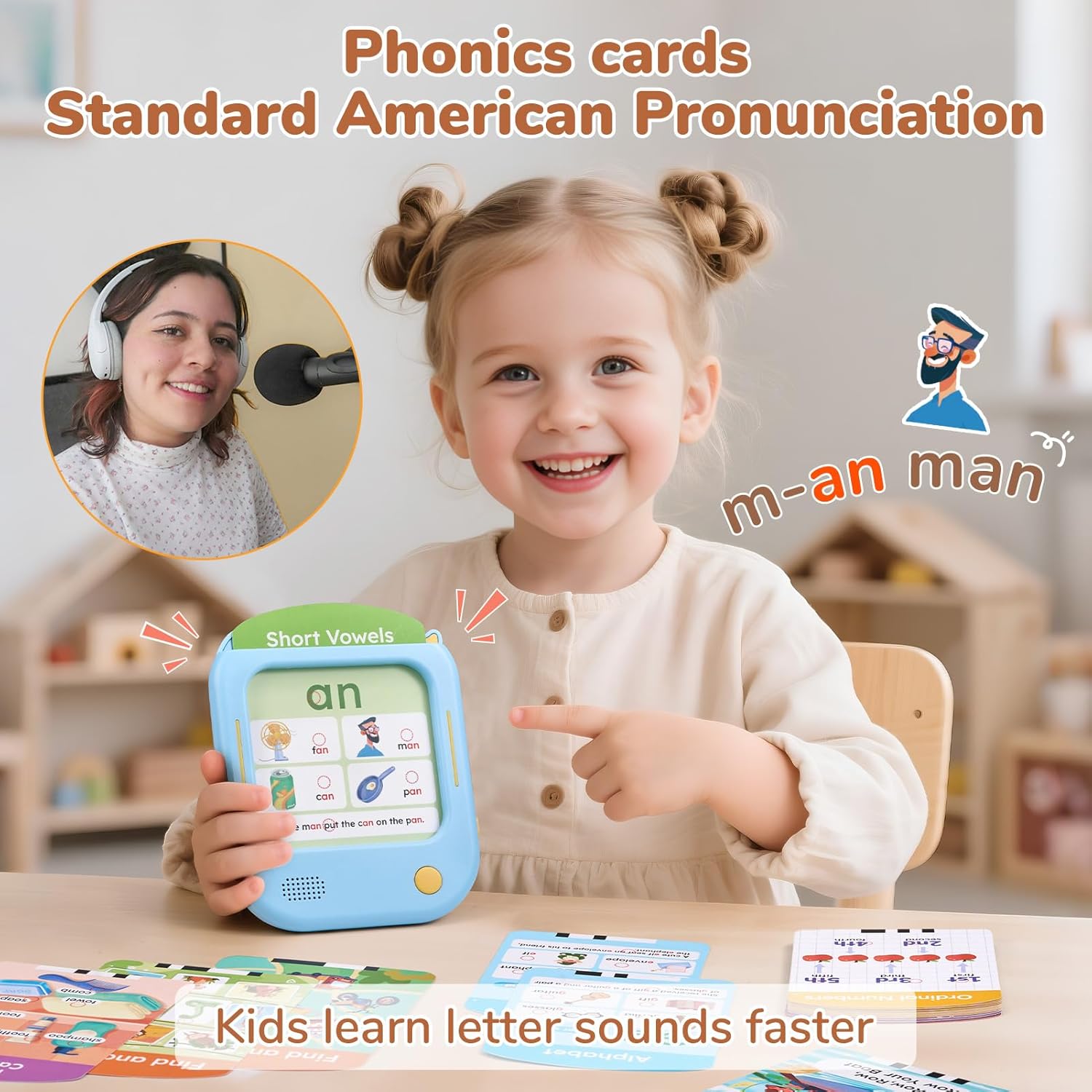 Kids Learning Tablet, 156-Page Talking Phonics Flash Cards | 40+ Themes, 600+ Words, 100+ Interactive Games, Learn to