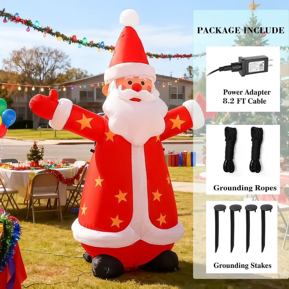 8FT Christmas Inflatables Santa Claus Outdoor Yard Decorations, Christmas Blow up Santa with LED Lights, Winter