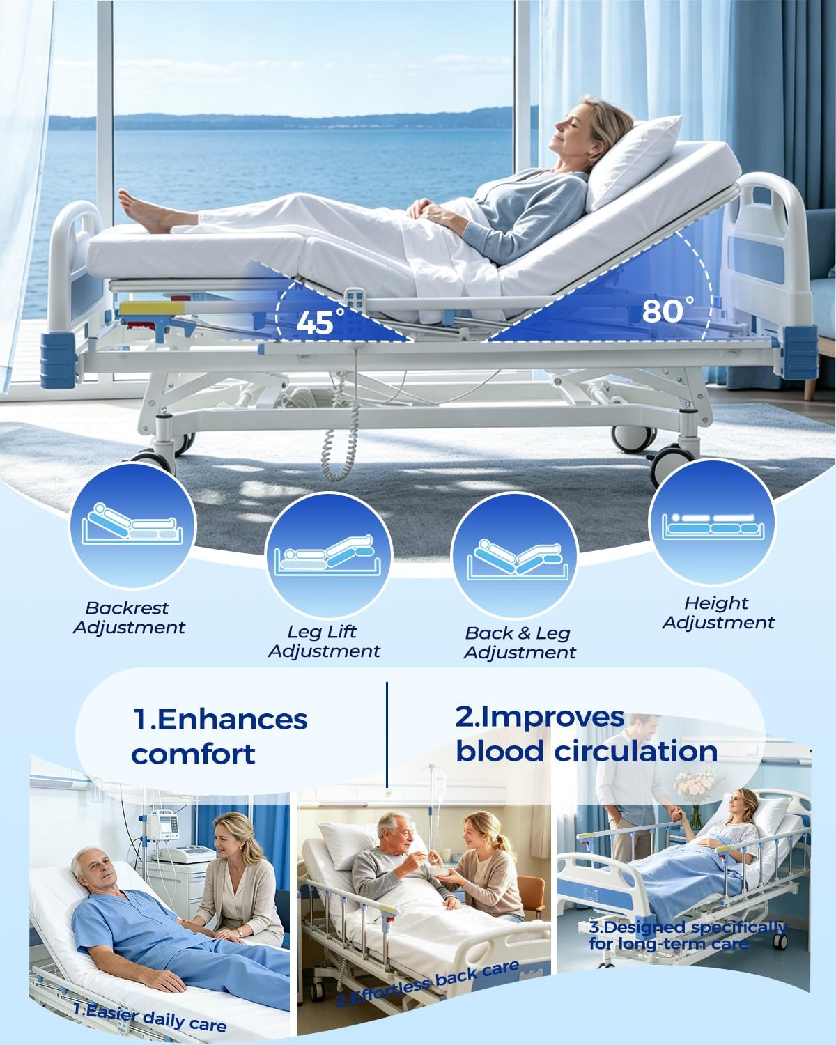 4 Function 600LBS Full Electric Hospital Bed, Beds for Home Use, Special Needs Medical Bed for Seniors with Mattress