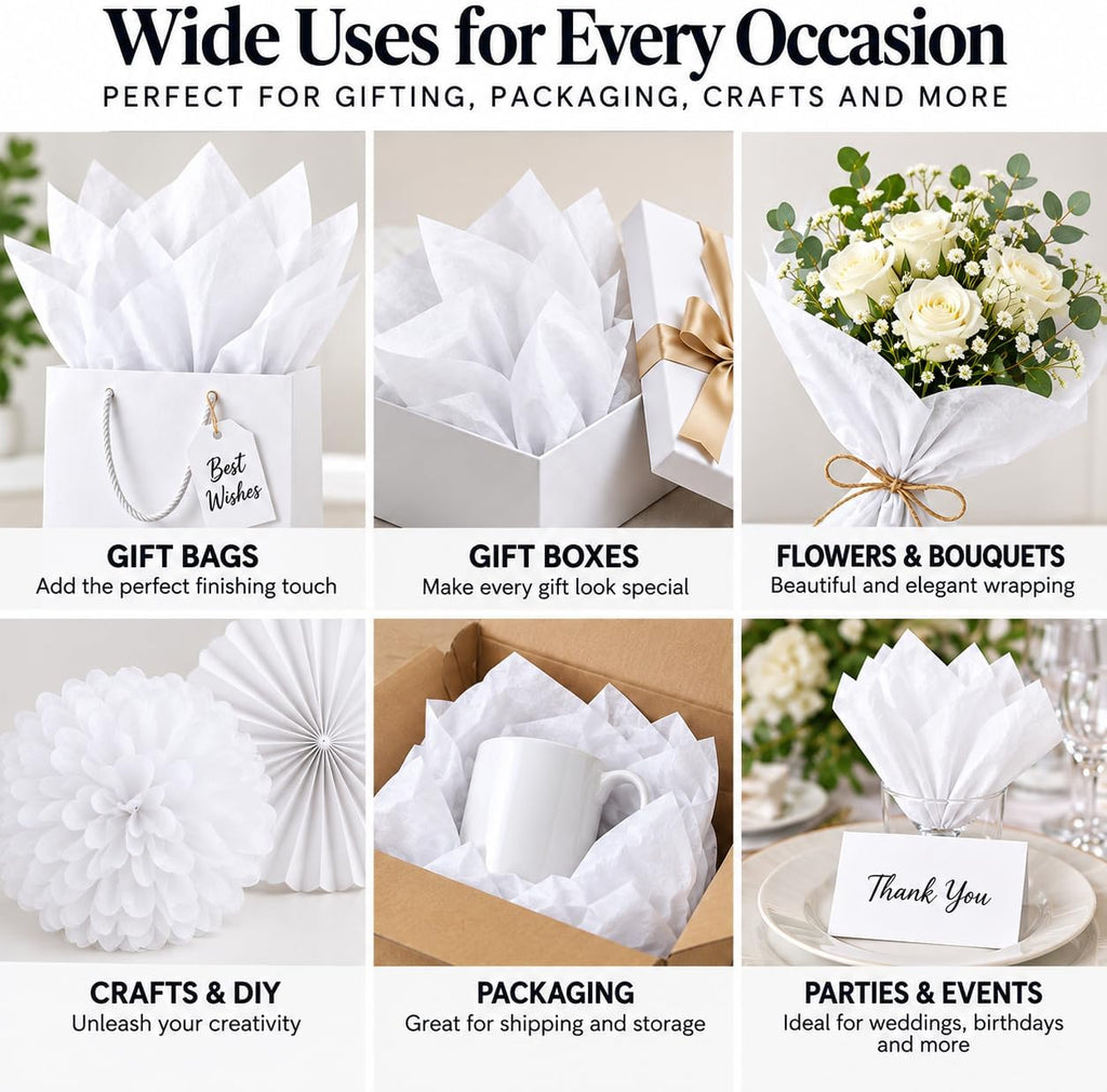 White Tissue Paper, 100 Sheets, 15 x 20 Inches, Gift Bags & Wrapping