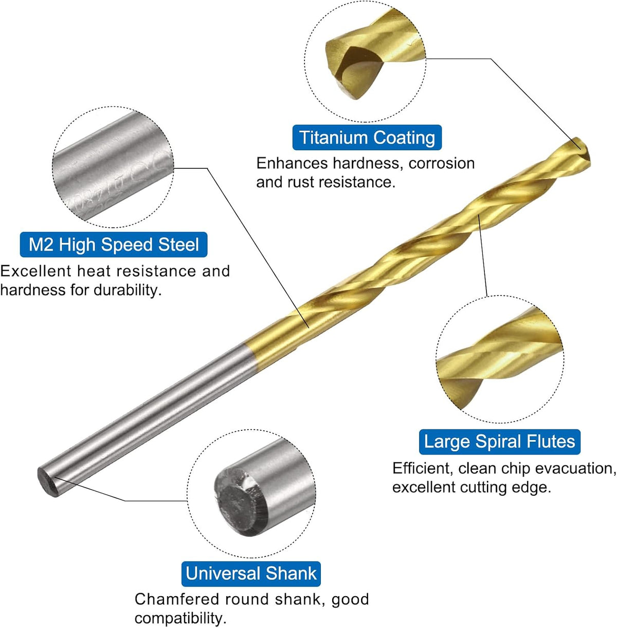uxcell Metric Tap & Drill Bit Set, 2pcs M4 x 0.7 Spiral Point Thread Taps and 2pcs 3.3mm Twist Drill Bits, Titanium Coated HSS6542 Screw Tapping Threading Tools