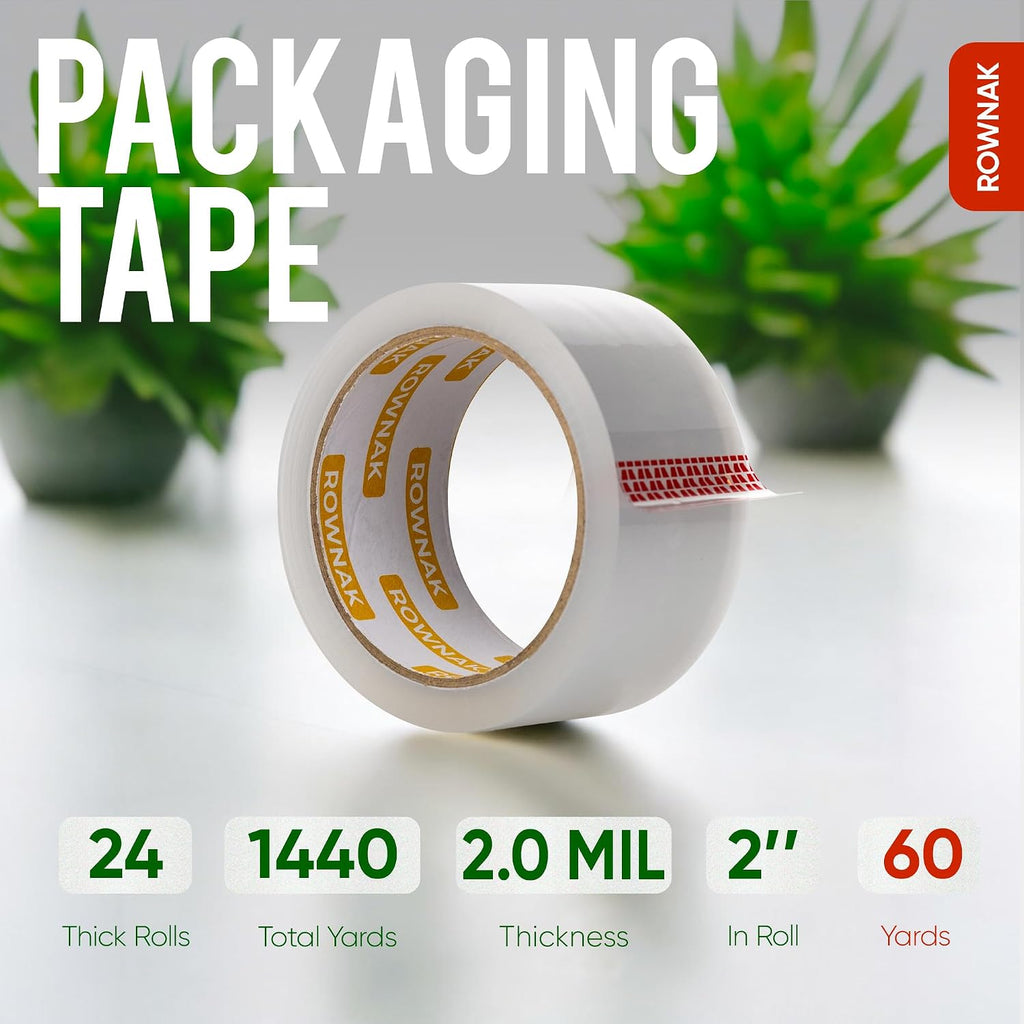 Clear Packing Tape 24 Rolls - Heavy Duty Packaging Tape 2.0mil Thick, 2.0 in. Wide x 60 Yards - Strong Adhesive