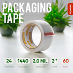 Clear Packing Tape 24 Rolls - Heavy Duty Packaging Tape 2.0mil Thick, 2.0 in. Wide x 60 Yards - Strong Adhesive