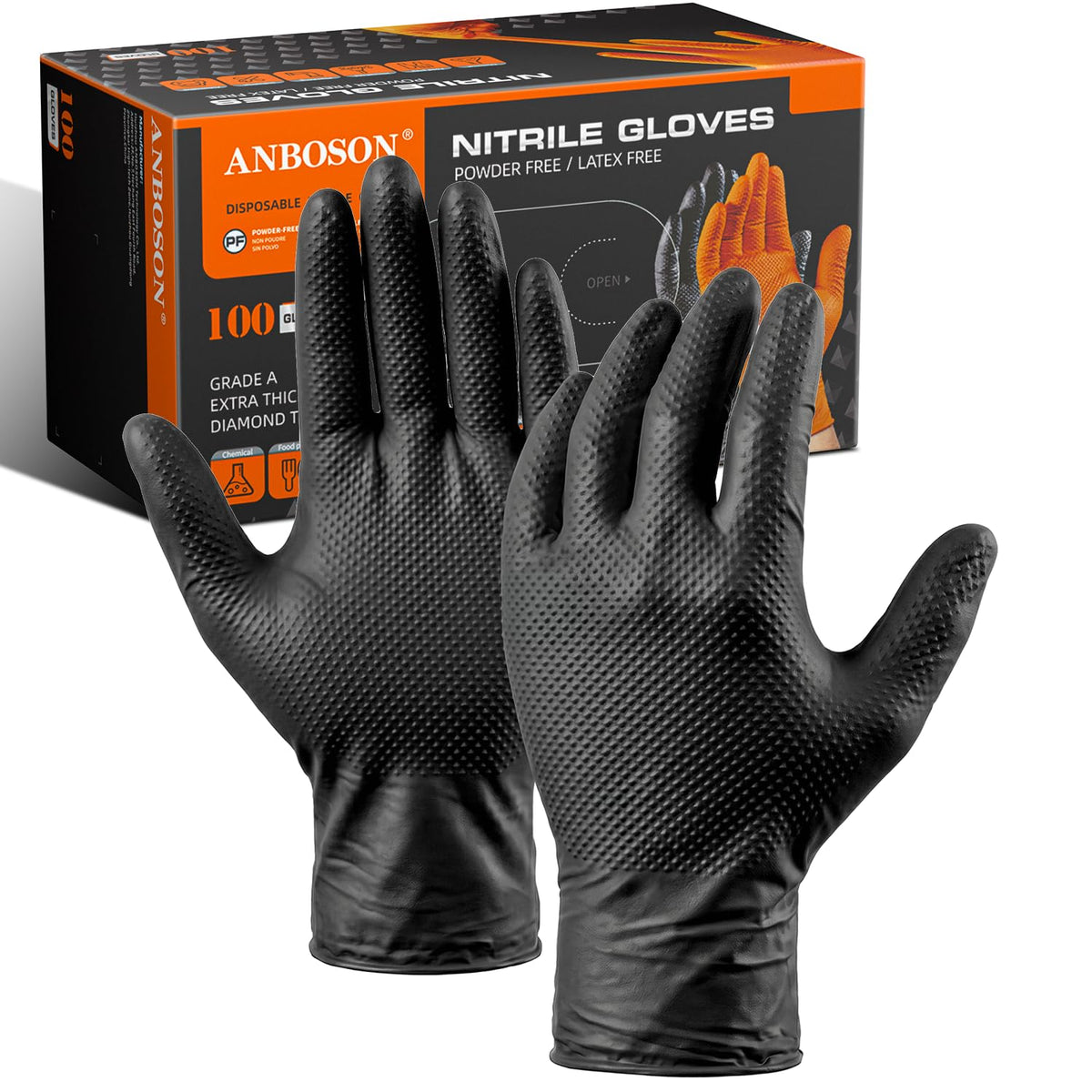10 Mil Heavy Duty Mechanic Nitrile Gloves, Large Black 100 Count