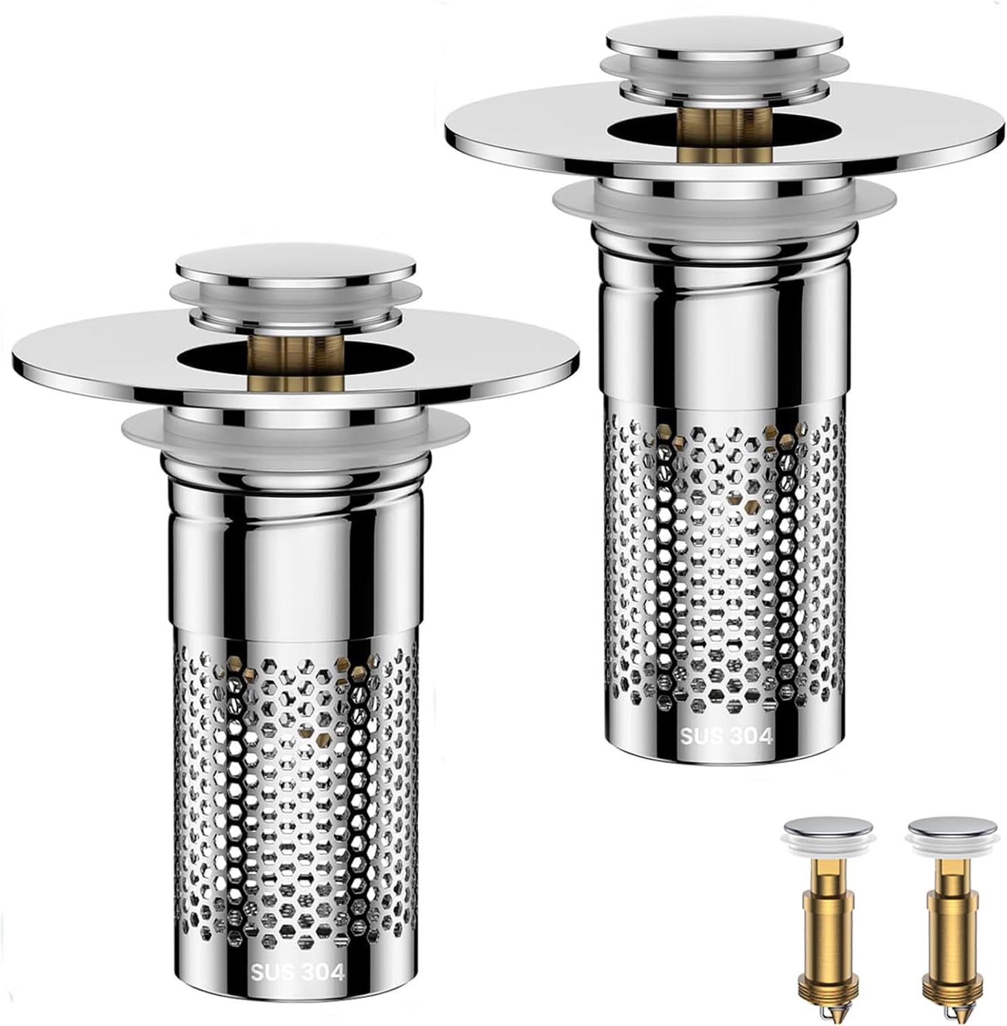 Bathroom Sink Drain Strainer,Universal Pop-Up Sink Stopper Hair Catcher, Anti-Clog Stainless Steel Drain Filter
