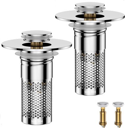 Bathroom Sink Drain Strainer,Universal Pop-Up Sink Stopper Hair Catcher, Anti-Clog Stainless Steel Drain Filter