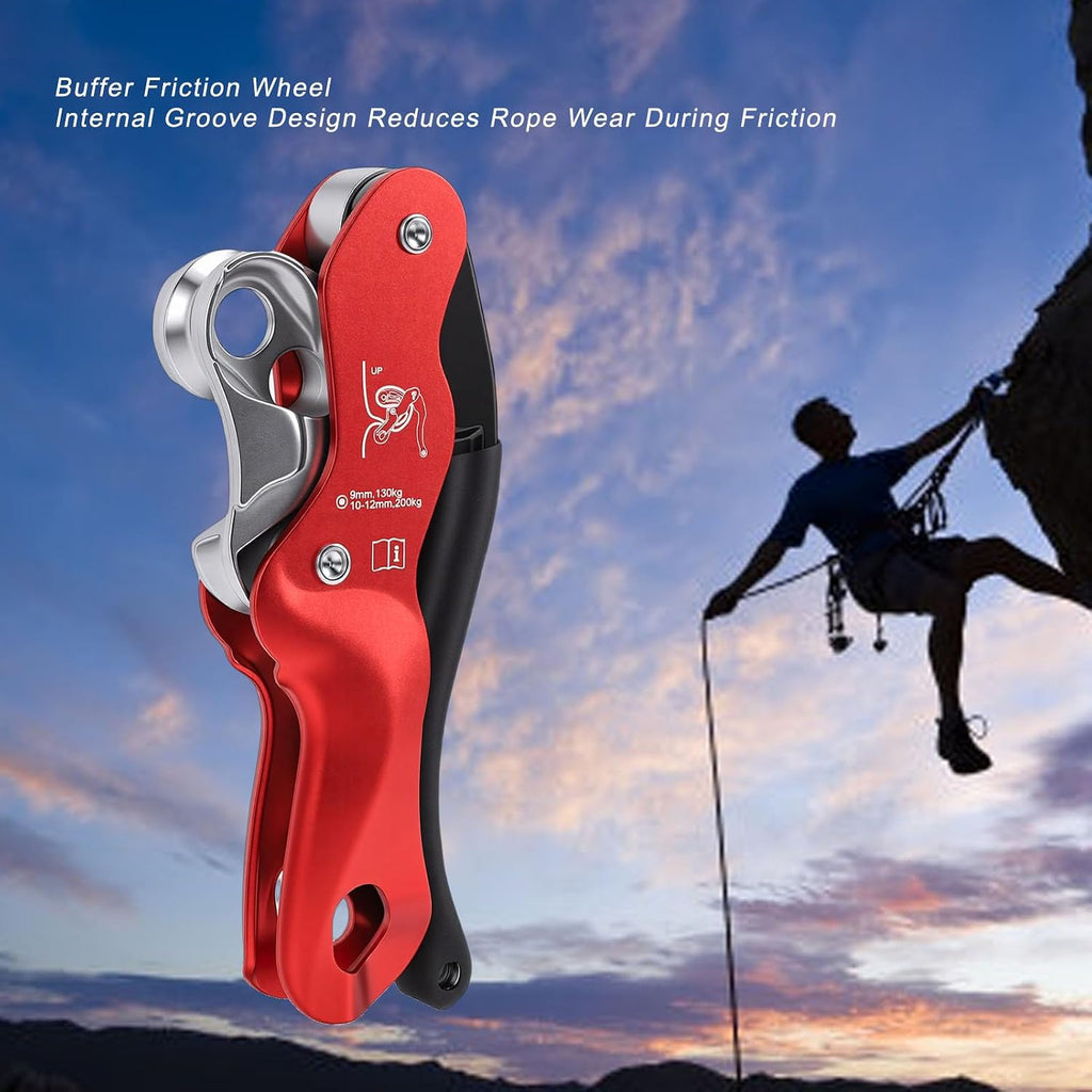 Aluminum Alloy Anti Panic Stop Descender Belay Device, Compact Single Plate Manual Speed Control Rappelling Descender