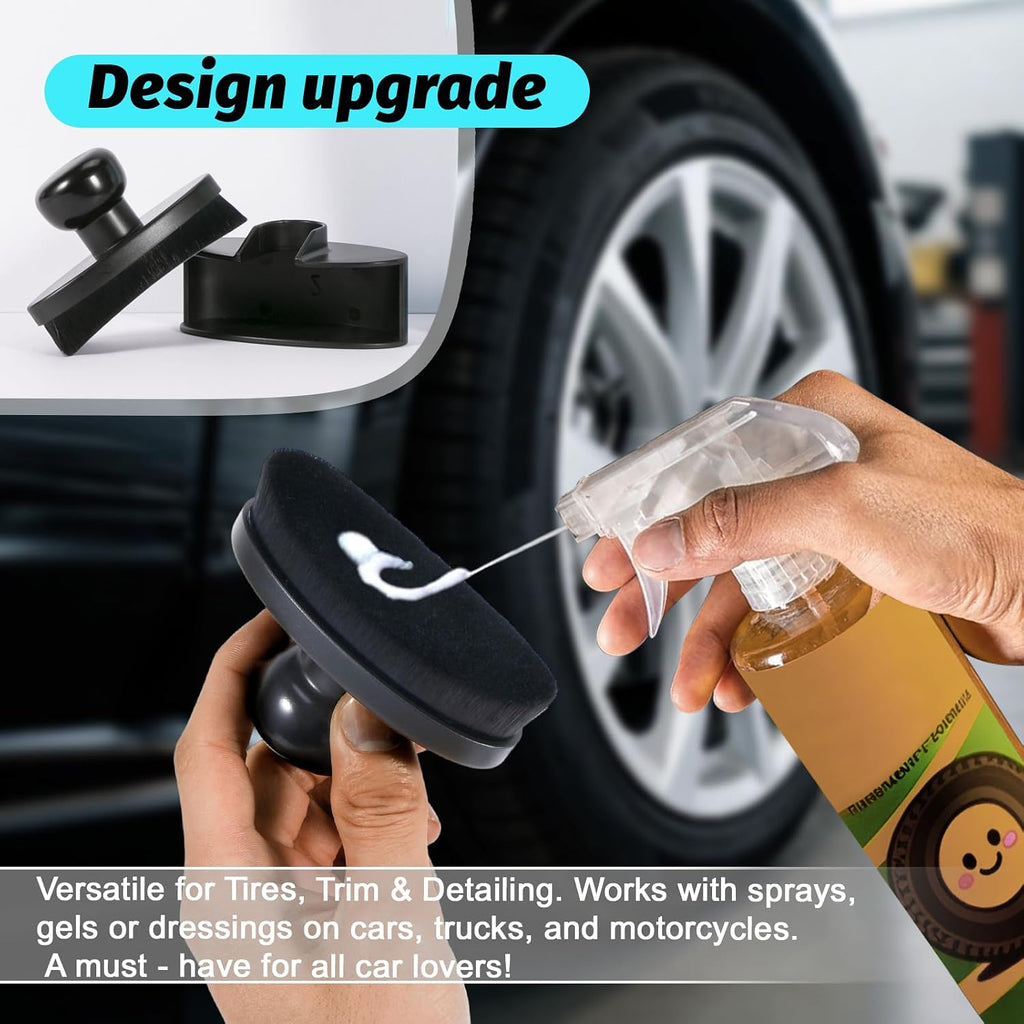 Tire Shine Brush - Curved Brush Head & Large 3.8'' Tire Dressing Applicator with Storage Stand for Automotive