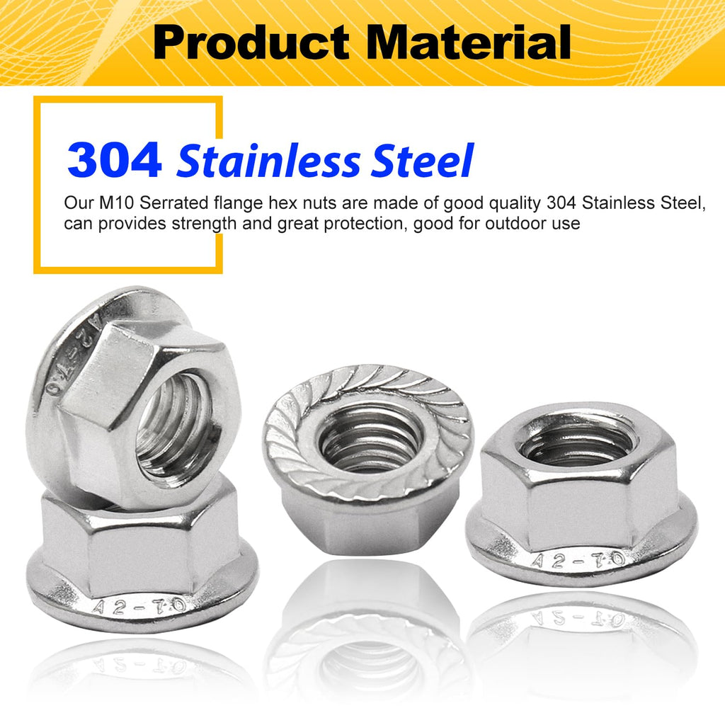 M10 Serrated Flange Hex Nuts, M10-1.5mm Hexagon Flange Nuts