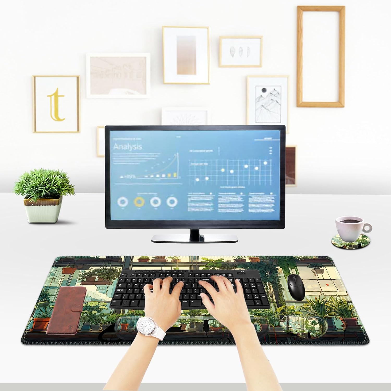 Extended Gaming Mouse Pad, Memory Foam Keyboard Mouse Wrist Rest Set | Large Desk Mat with Stitched Edges, Non-Slip