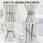 2Pcs Magnetic Curtain Tiebacks Modern Handmade Rope Curtain Tie Backs Grey