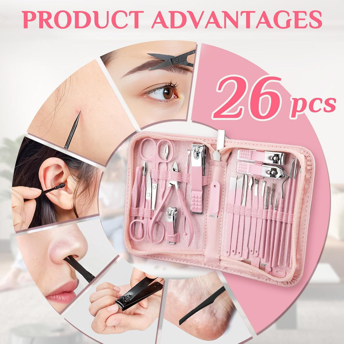 Manicure Set Nail Clippers Set Pedicure Kit, 26-Piece Pink