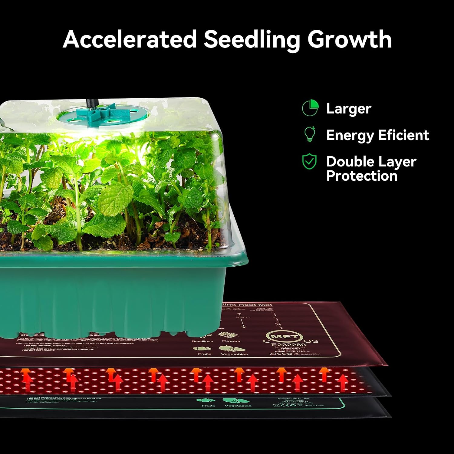 Seed Starter Trays with Grow Lights and Heat Mat, 72 Cells Seed Starter Kit with Lights, 3 Lighting Mode, 4 Timing
