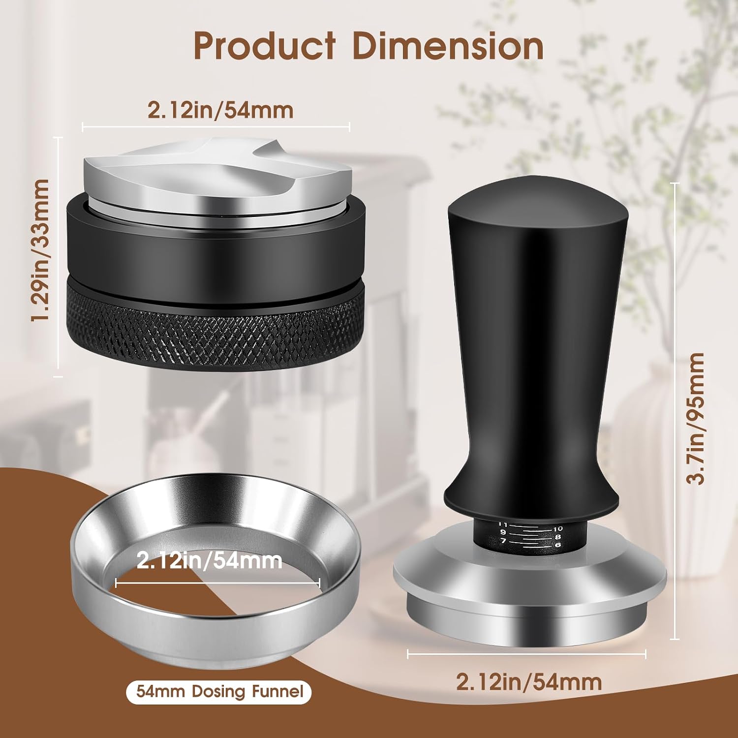 54mm Espresso Accessories Kit, Distributor, Tamper, Dosing Funnel