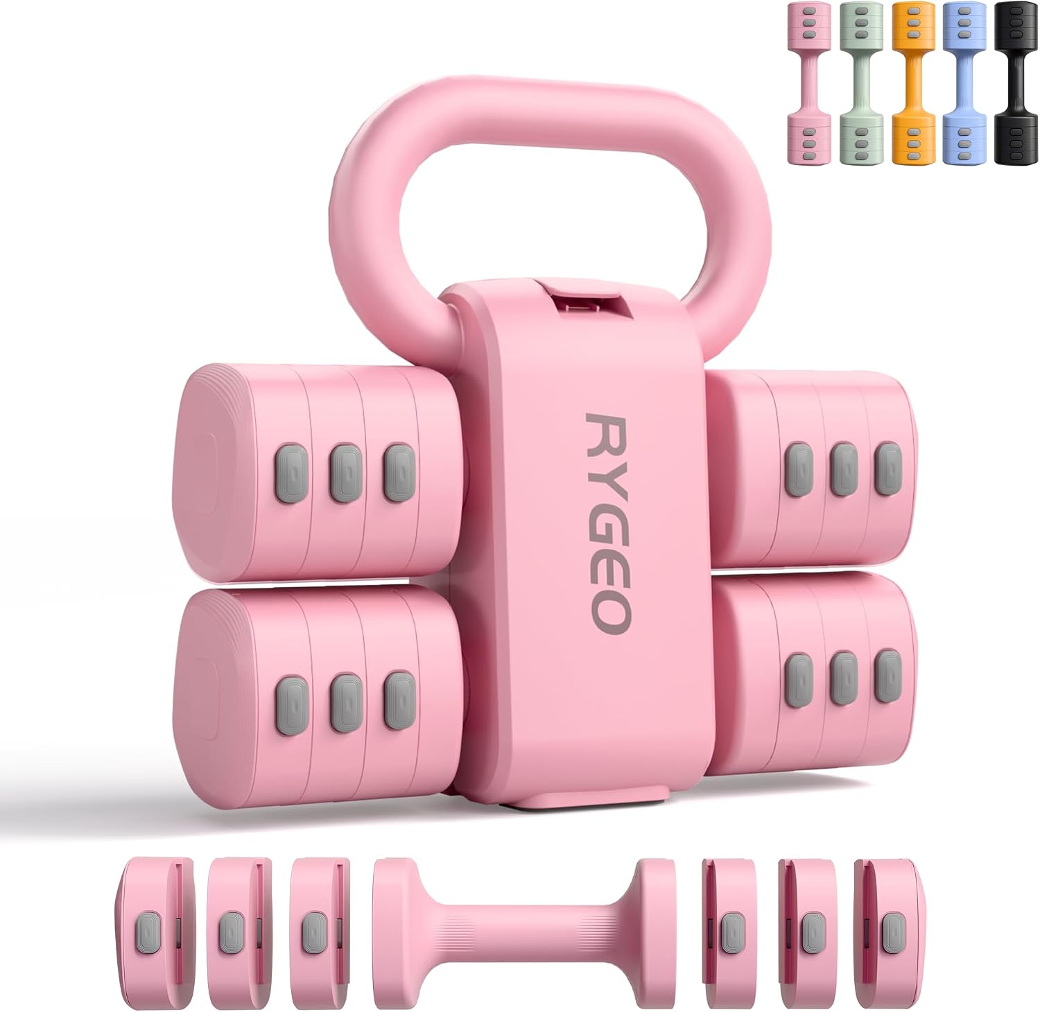 2-in-1 Adjustable Dumbbell Set for Women - 4 Levels (2.2lbs to 12.1lbs) - Home Gym Weights for Women at Home