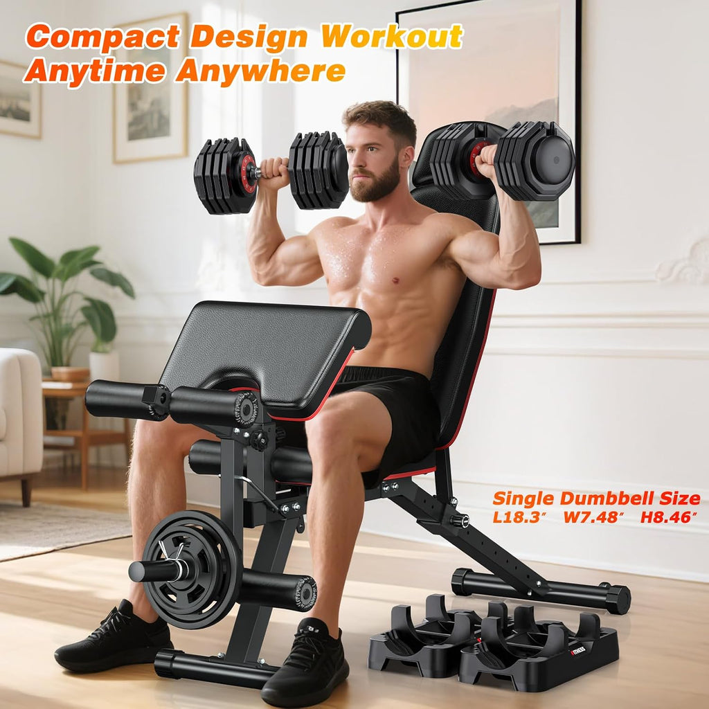 Adjustable Dumbbells Set of 2, Weight Set at Home | 25 to 80 lb, secure grip, space-saving design，fast weight change