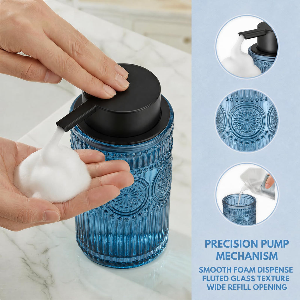 Blue Glass Foaming Hand Soap Dispenser
