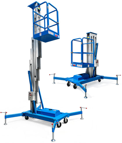 Electric Hydraulic Man Lift, 33ft Aluminum Alloy Mobile Scaffolding Platform, 275 lbs Total Rated Load, Rolling Work