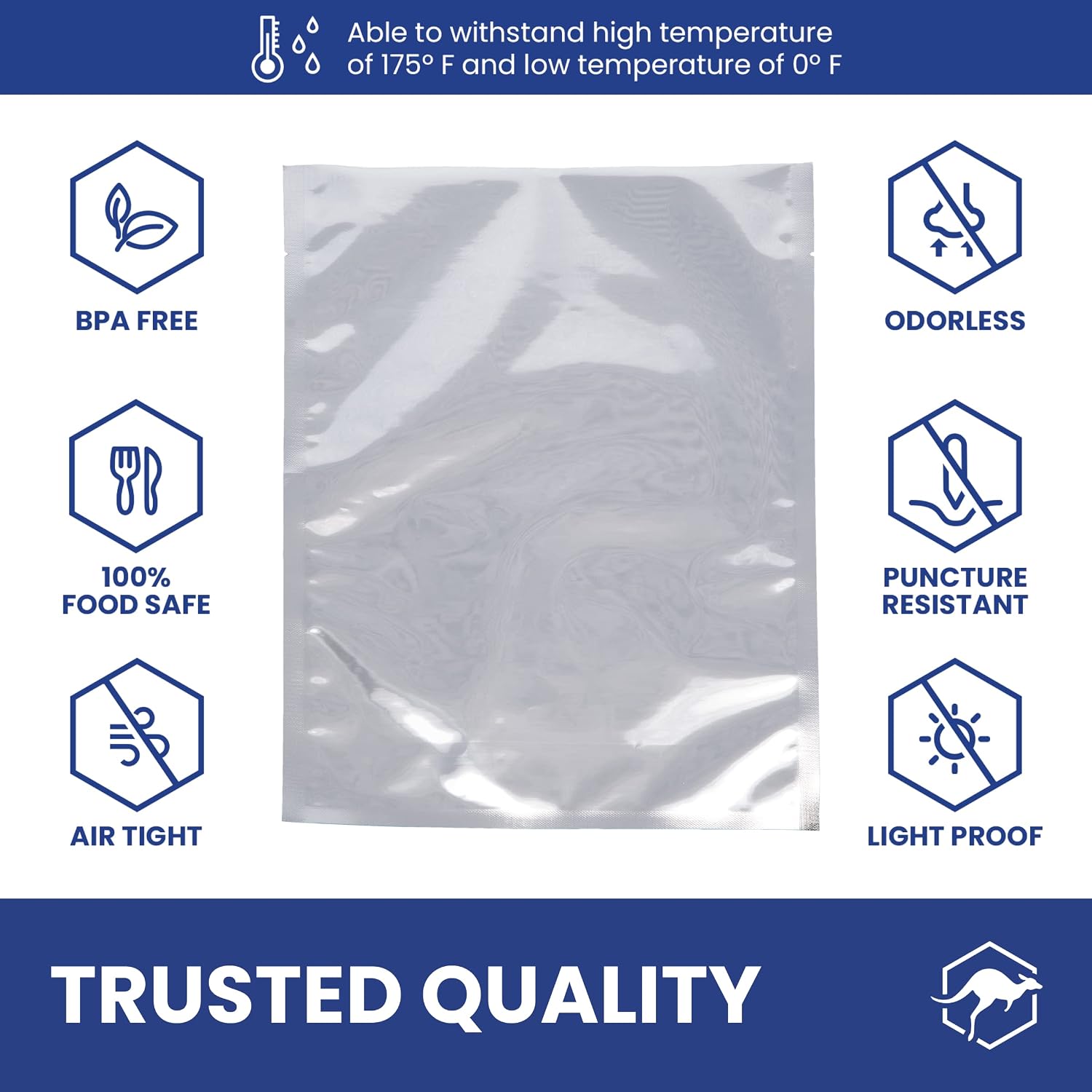 50 Count 1-Quart Mylar Bags with Labels, 5 Mil Total Thickness Long-Term Food Storage Pouches, 7x10 Heat-Sealable