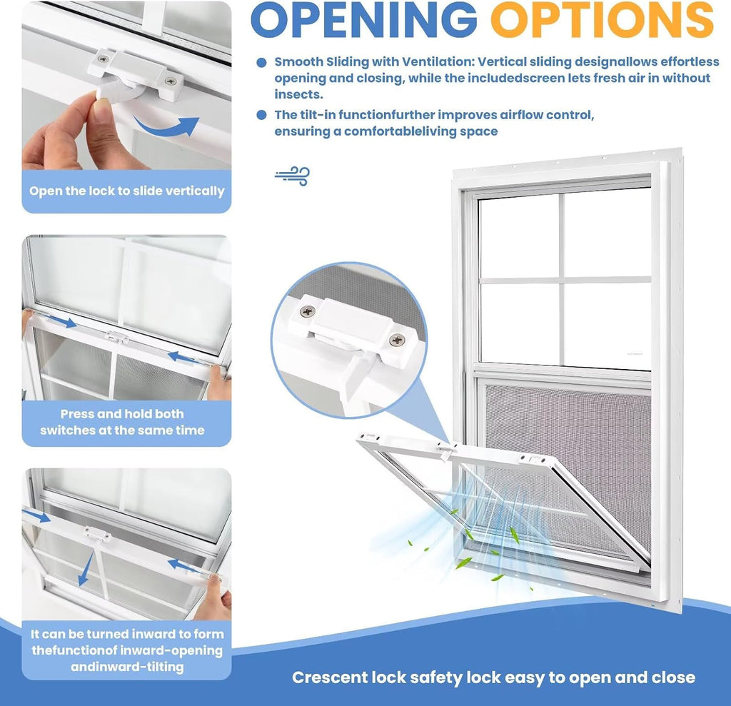 36" x 48" Vinyl Single Hung Window, White