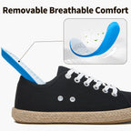 Women's Canvas Sneakers, Low Top Lace Up with Cushion(Black.US08.5)