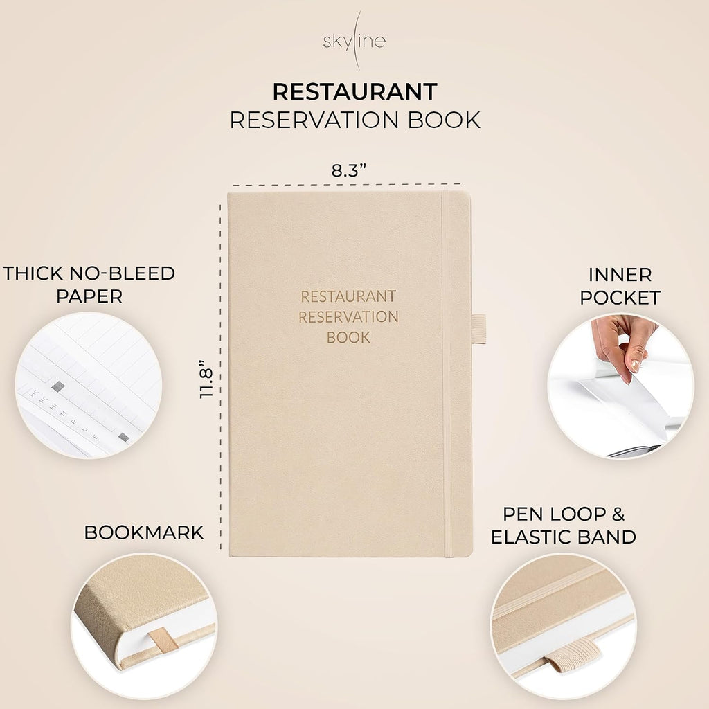 Reservation Book for Restaurant Host, Undated Hardcover, Seashell