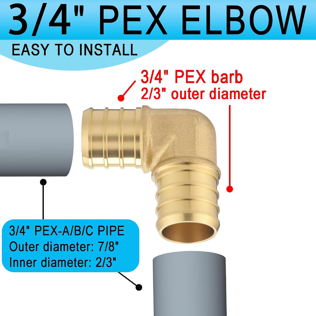(20 Pack) Asterbacks 3/4 inch PEX Barb Crimp Elbow for PEX-A/B/C Pipe