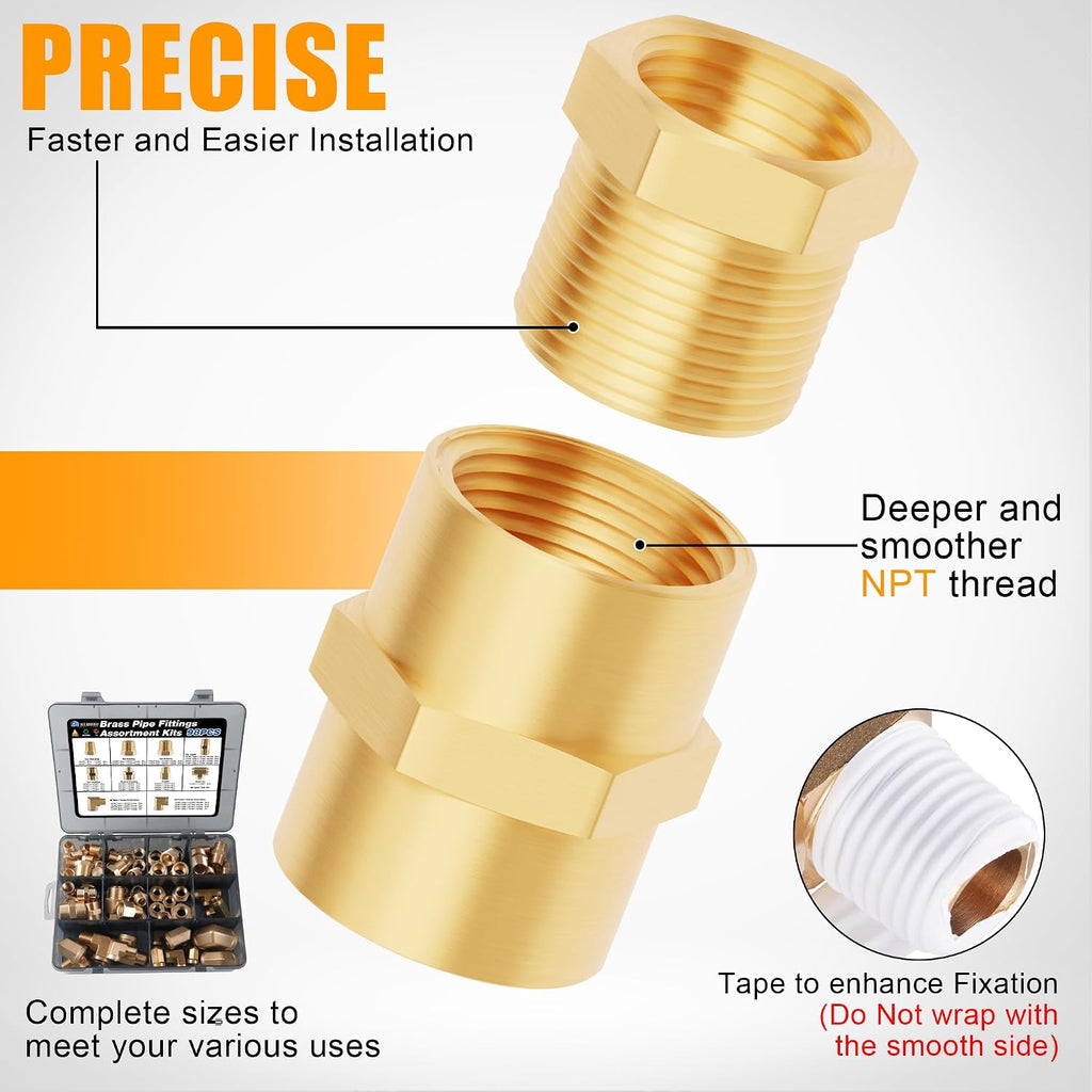 98PCS Brass Pipe Fittings Assortment Kit,1/8" 1/4" 3/8" 1/2" NPT