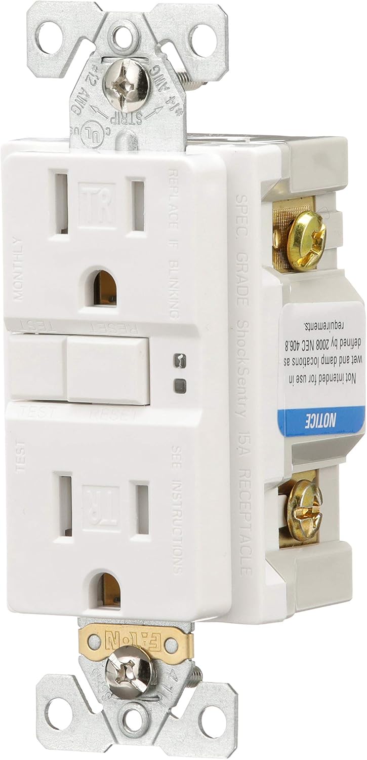 GFCI Self-Test 15A -125V Tamper Resistant Duplex Receptacle with Standard Size Wallplate, White