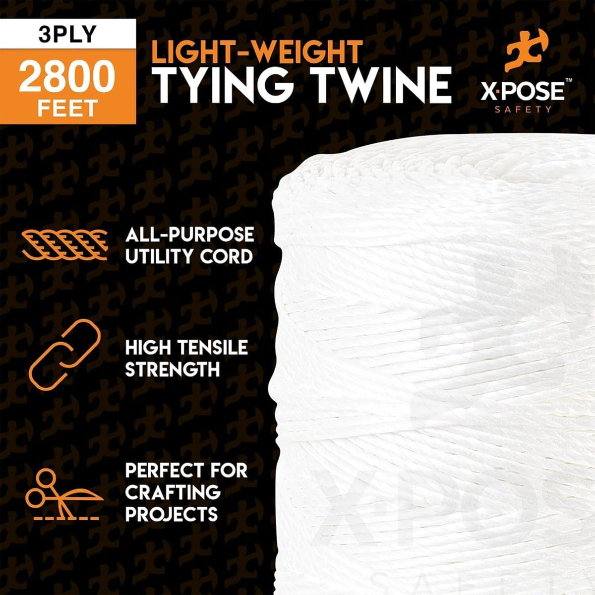 Polypropylene Tying Twine – 3 Ply White Plastic Twine String, 2800 Ft Roll, Extra Heavy Duty Poly Twine for Baling