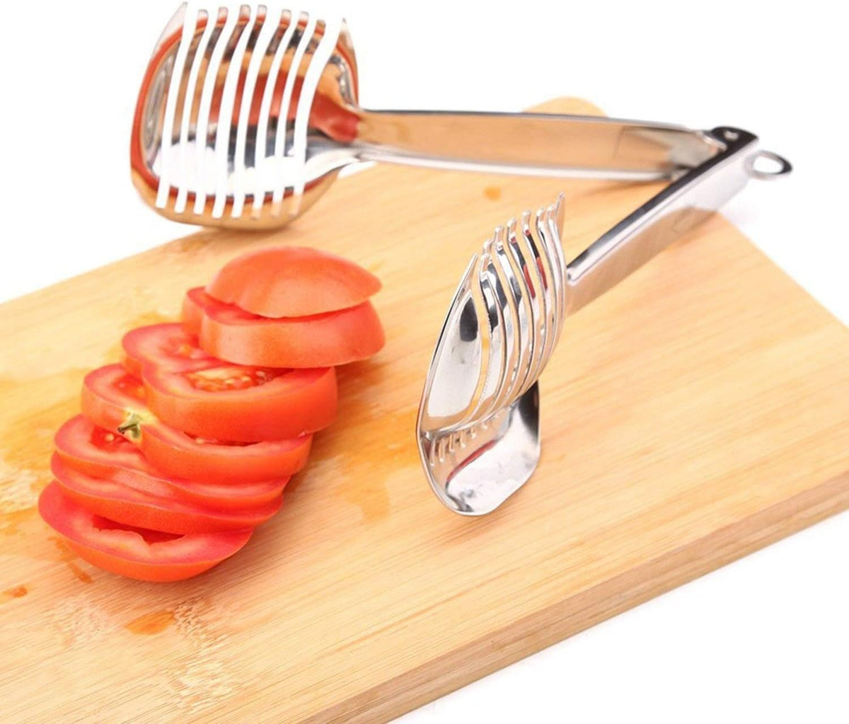 Tomato Slicer Lemon Cutter Multipurpose Handheld Round Fruit Tongs Stainless Steel Onion Holder Easy Slicing Kiwi