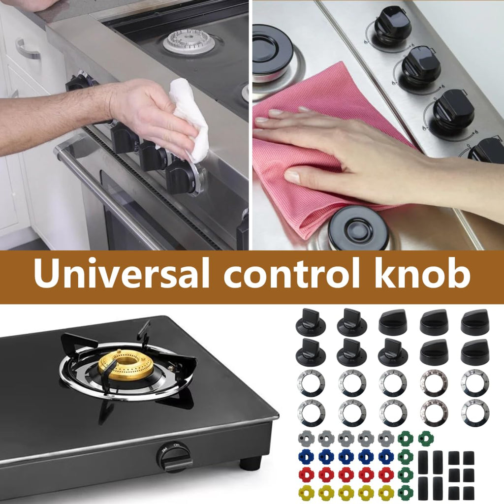 Icelily Electrical Stove Knob Kit for TJ KN002 and 61201, Universal Oven Control Knobs Set with Burner Dials for Range
