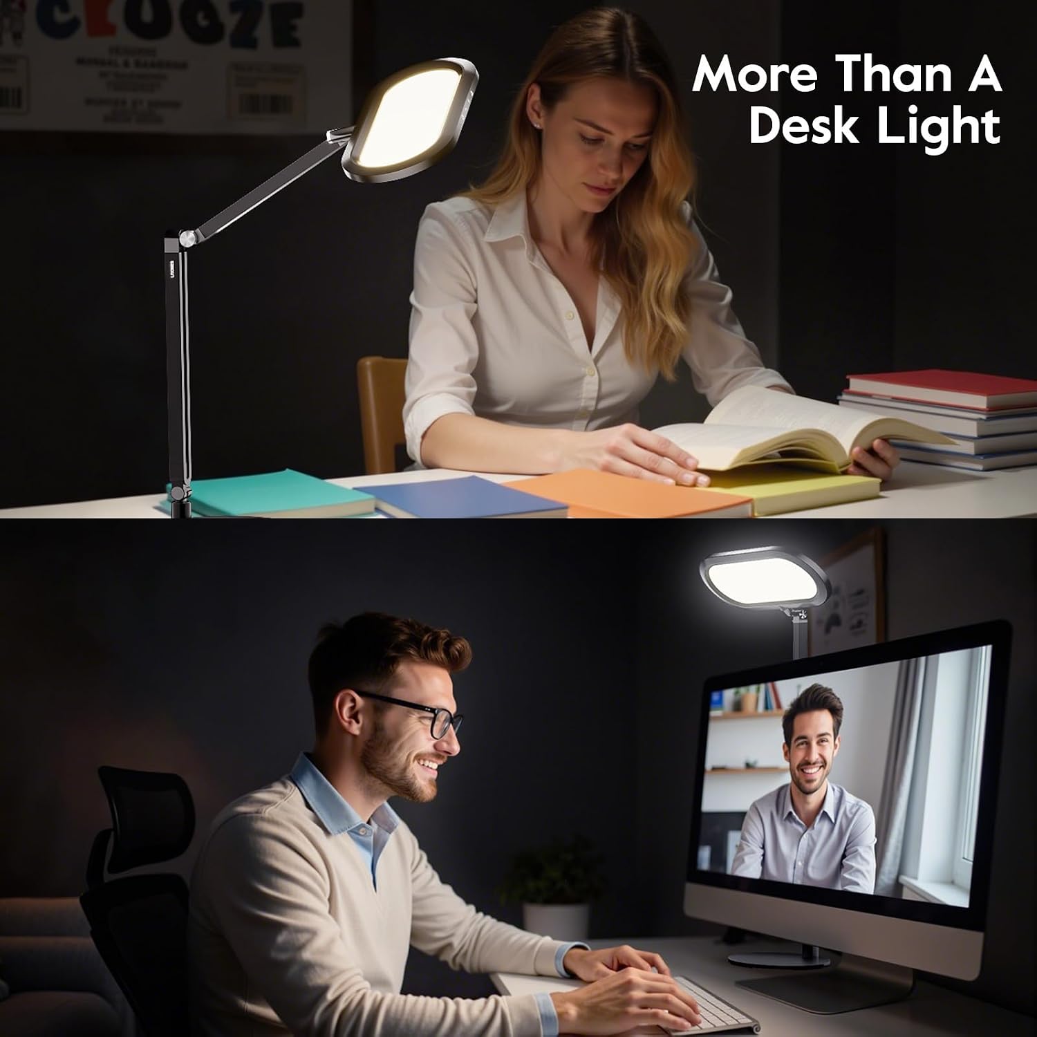 Premium LED Desk Lamp, Dual-Sided Soft Lighting with Knob Remote | Eye-Caring Diffused Light for Home Office, Video