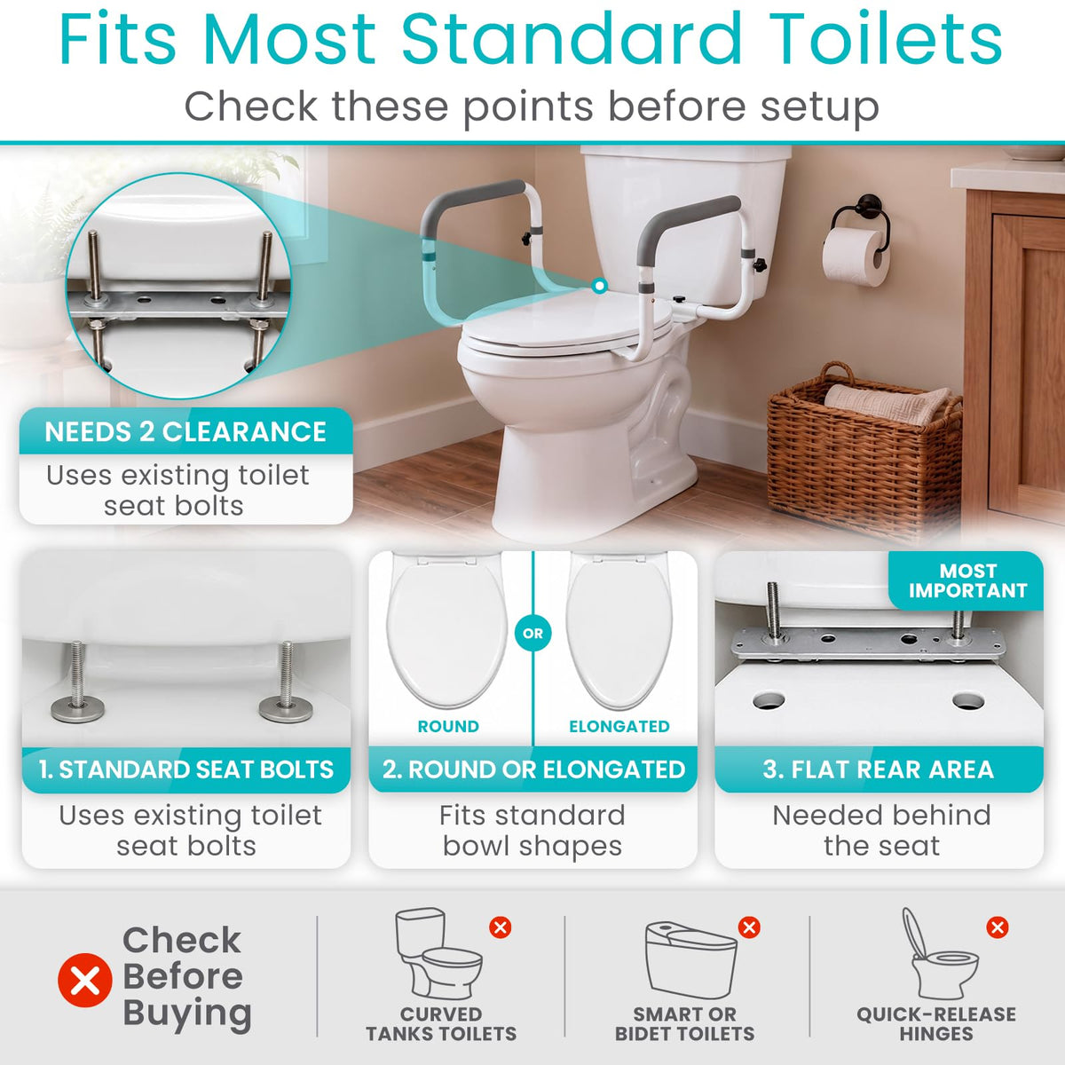 Toilet Safety Rail - Adjustable Grab Bar - Compact Support Frame