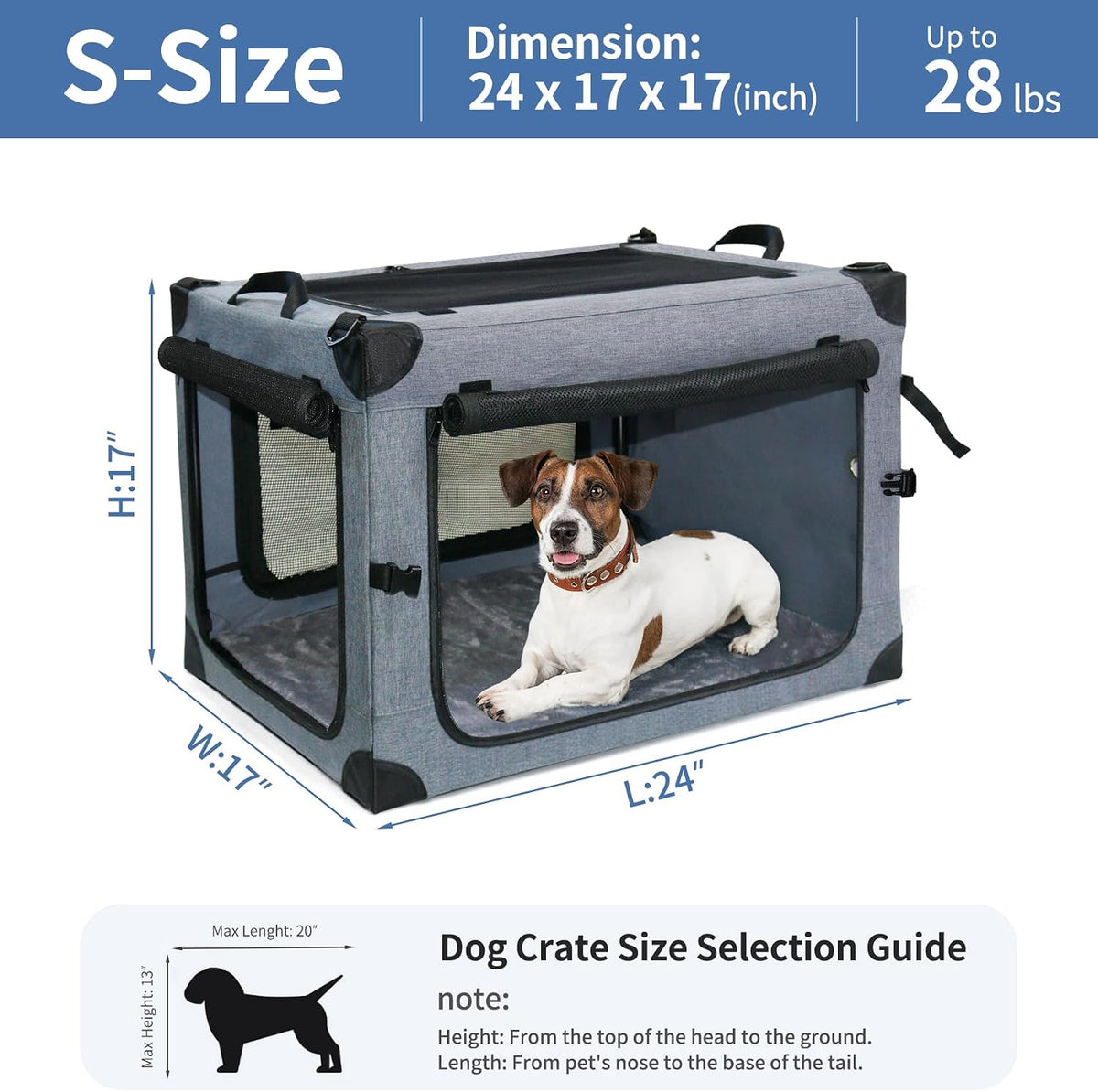Collapsible Dog Crates for Large Dogs Portable Soft Sided Travel Dog Carrier for Indoor & Outdoor, 4-Door Foldable