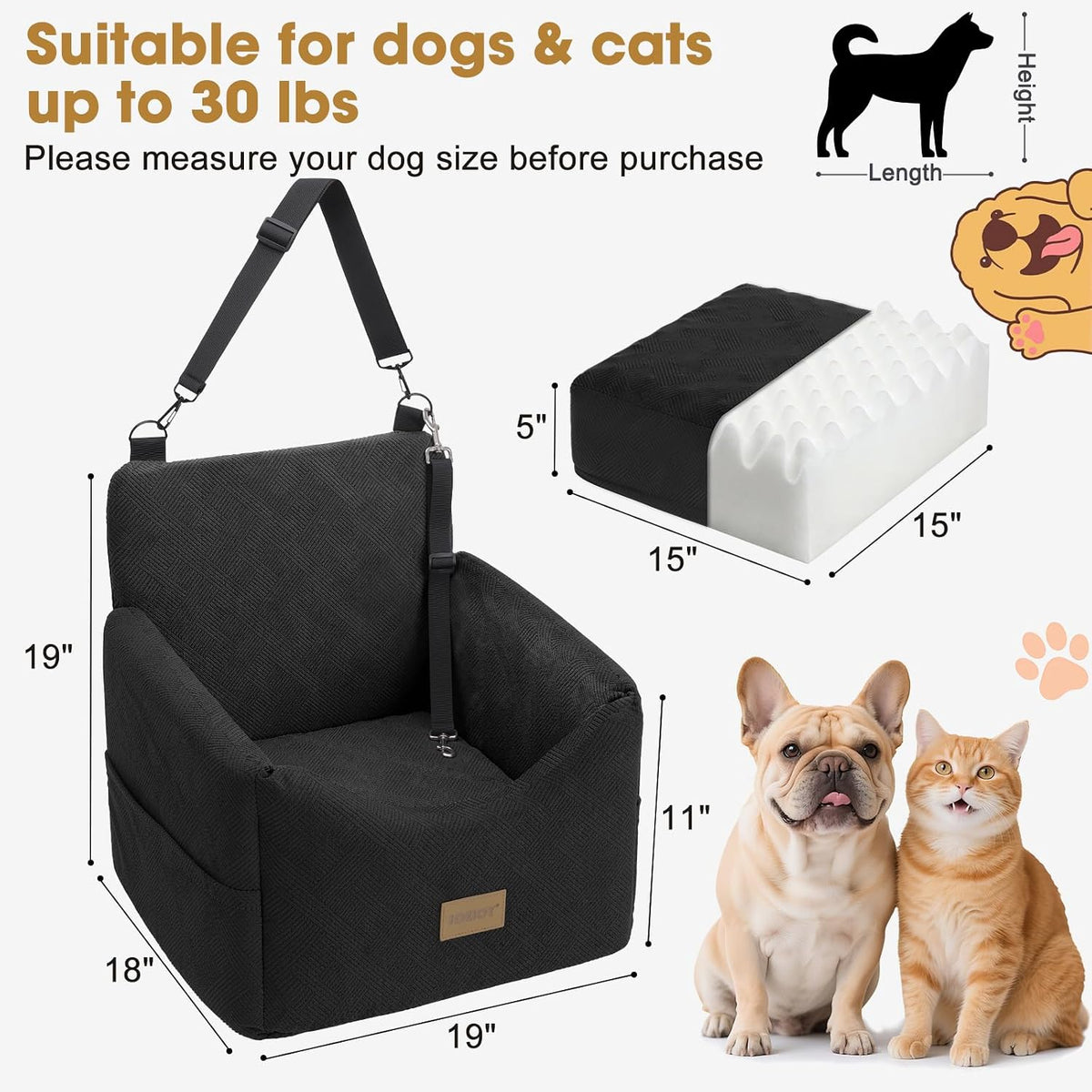 Dog Car Seats for Small Medium Dogs Under 35lbs, Dog Booster Seat with Detachable Washable Cover and Cushion, Memory