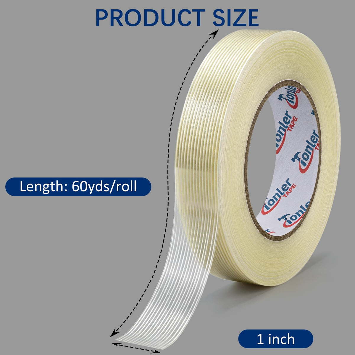 Filament Strapping Tape 1" x 60Yd 10 Rolls Fiberglass Reinforced