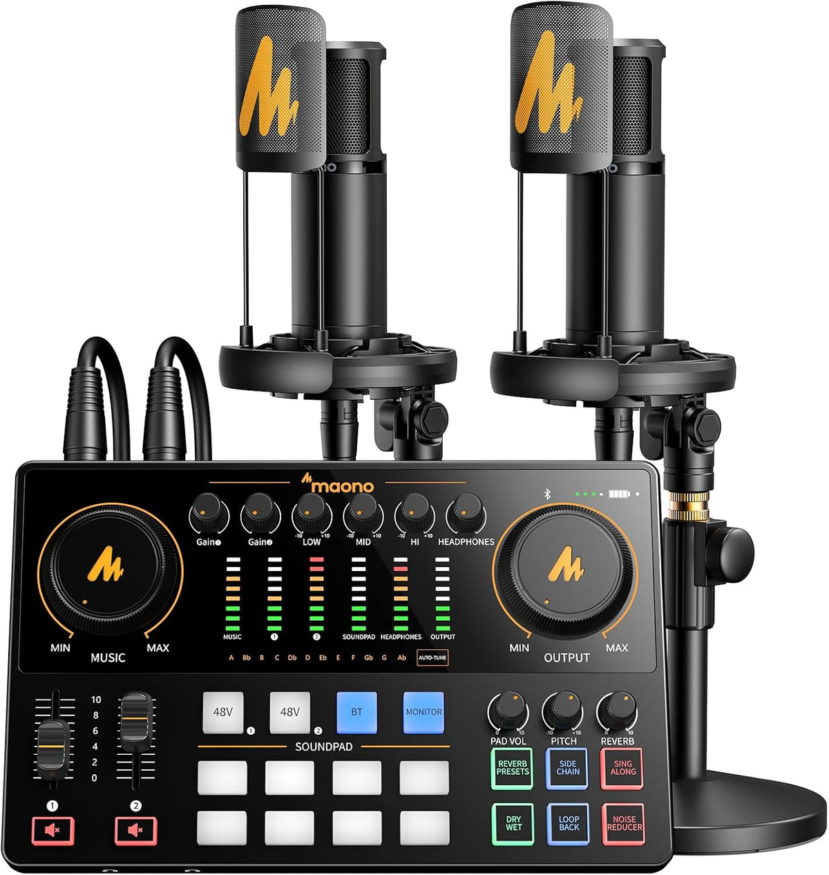 E2 Gen2B Podcast Equipment Bundle for 2, Dual XLR Condenser Mic Mixer | noise reduction, loopback, Bluetooth