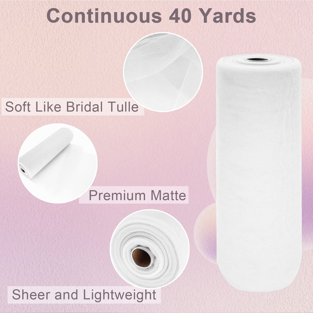 White Tulle Fabric Roll 54 Inch 40 Yards, Large Tulle Spool Bolt