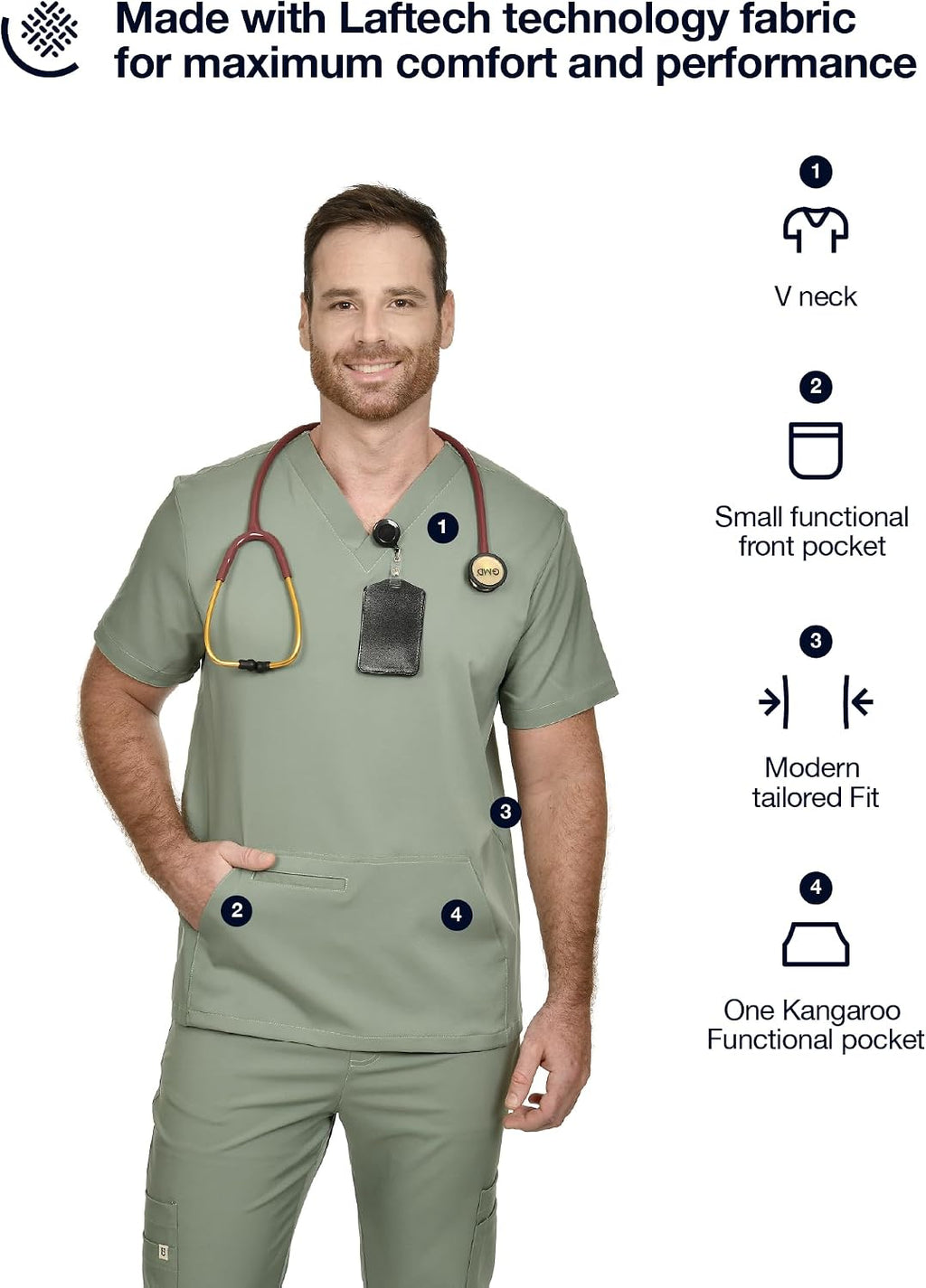 CINQO Men Scrub Set V-Neck Scrub Top & Bottom 4-Way Stretch, Breathable, Modern Fit Medical Work