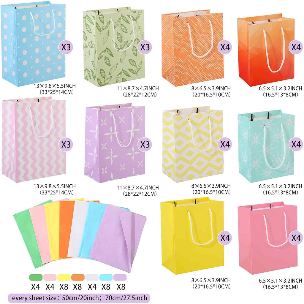 80 Pcs Gift Bags Assorted Size and Designs,4 Sizes