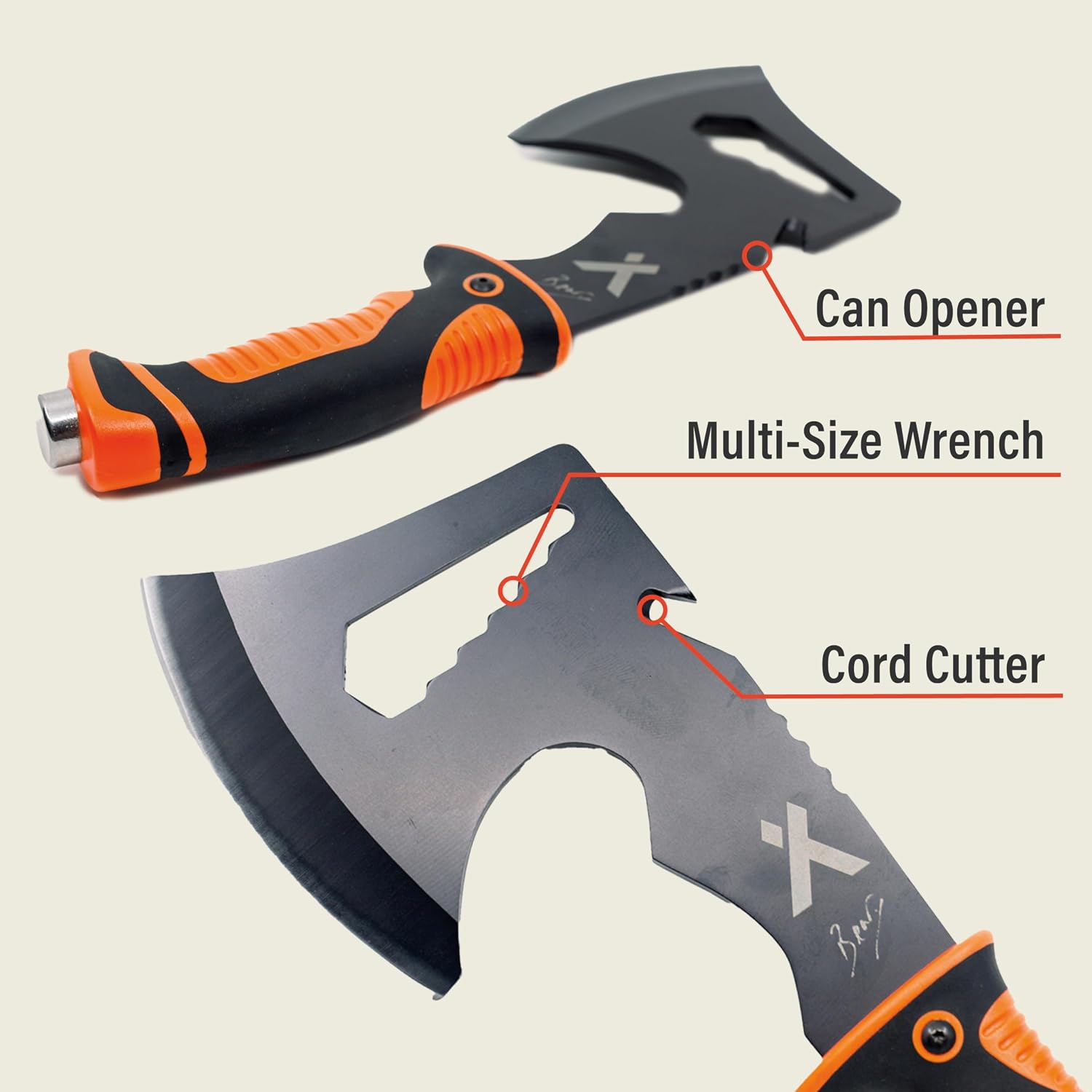 Ultimate Hatchet, Camping Axe with Sheath and Hammer | 3cr13 stainless steel axe with black oxide finish. Includes