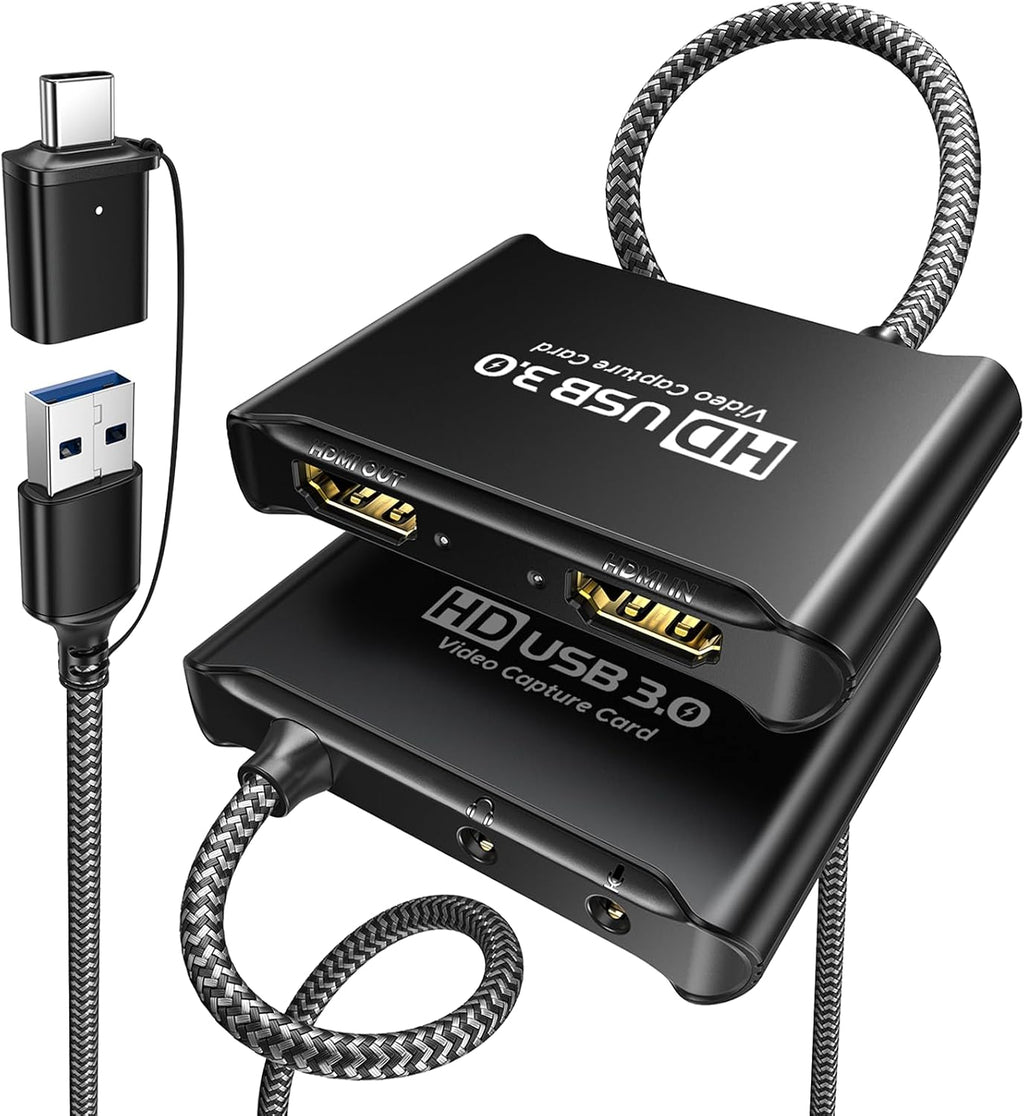USB 3.0 HDMI Video Capture Card, 4K Passthrough, HD 1080P60 Output | Metalshell, Plug & Play, HDMI to USB C Audio