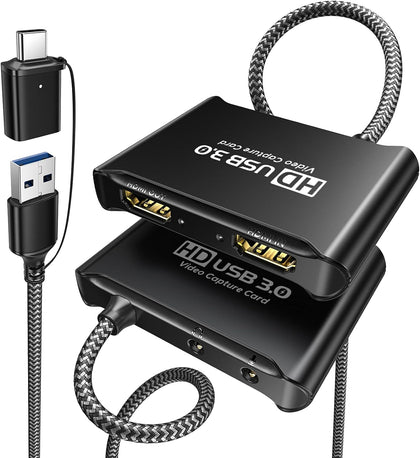 USB 3.0 HDMI Video Capture Card, 4K Passthrough, HD 1080P60 Output | Metalshell, Plug & Play, HDMI to USB C Audio